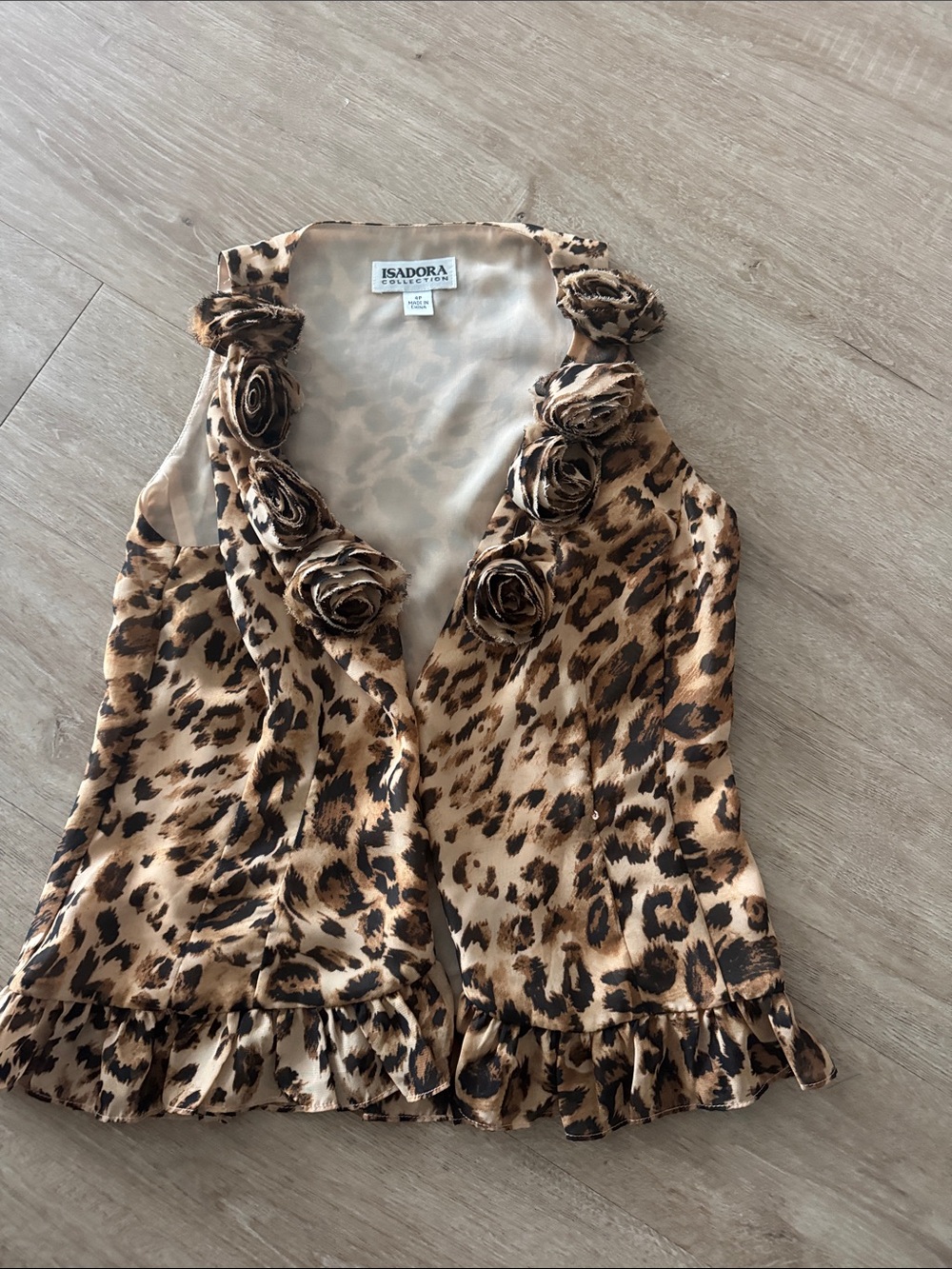 Isadora Leopard Print Ruffle Vest with Rosette Trim - Brown/Black